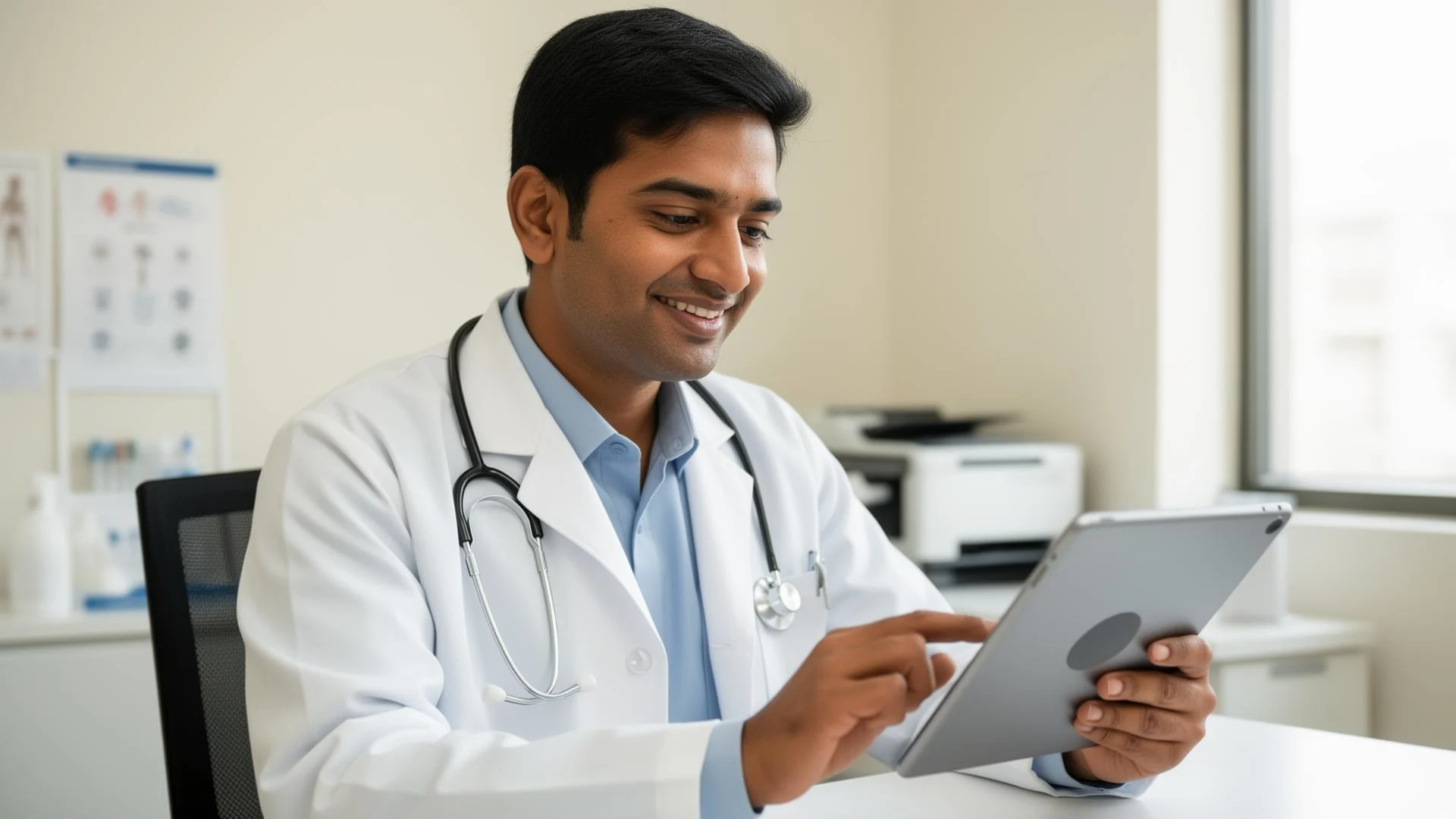 Doctor conducting video consultation